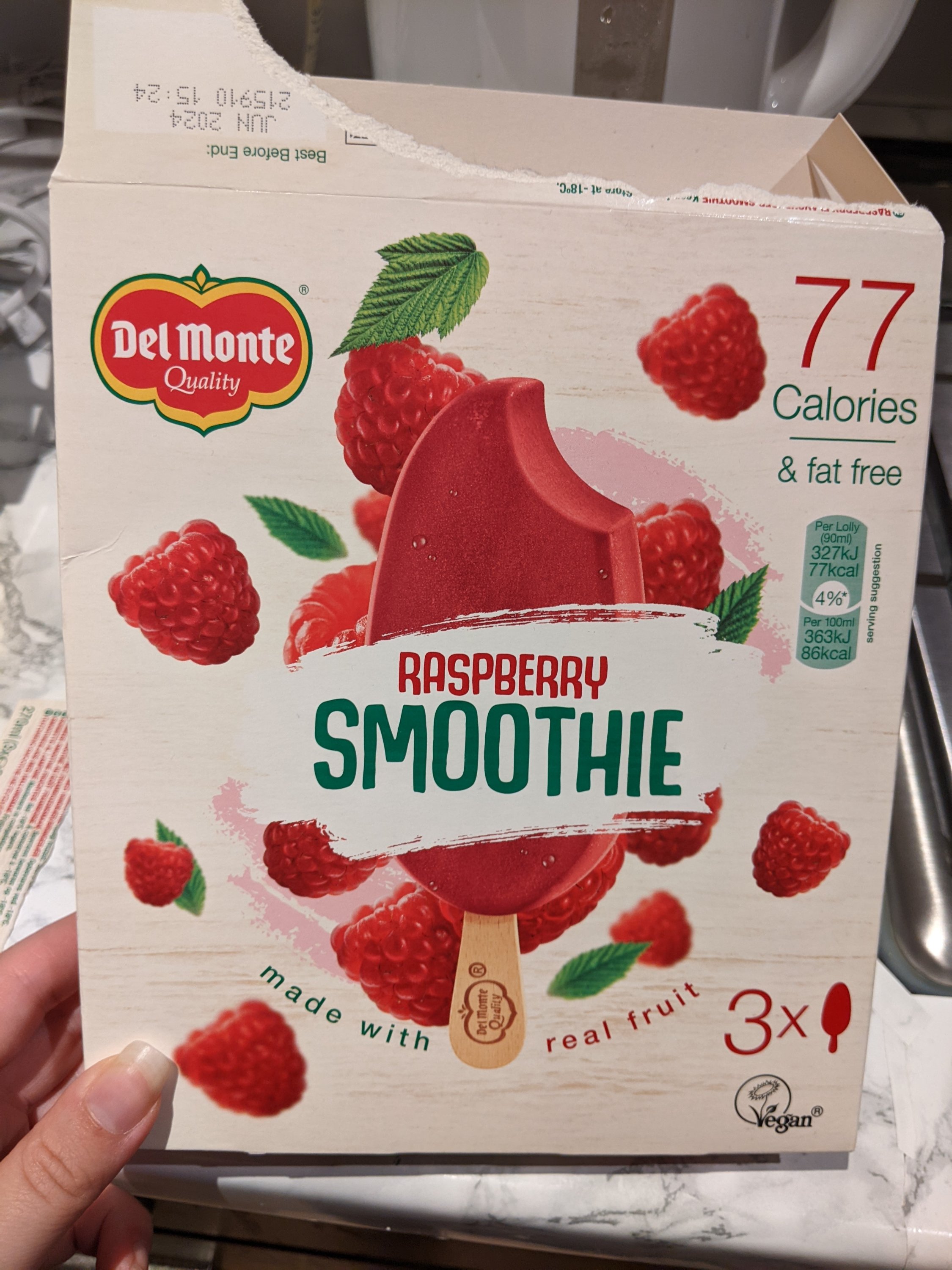Green Raspberry Lolly Del Monte raspberry smoothie ice lolly – Taylor Talks Vegan